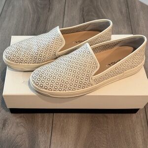 Via Spiga White Perforated Slip-On Loafers